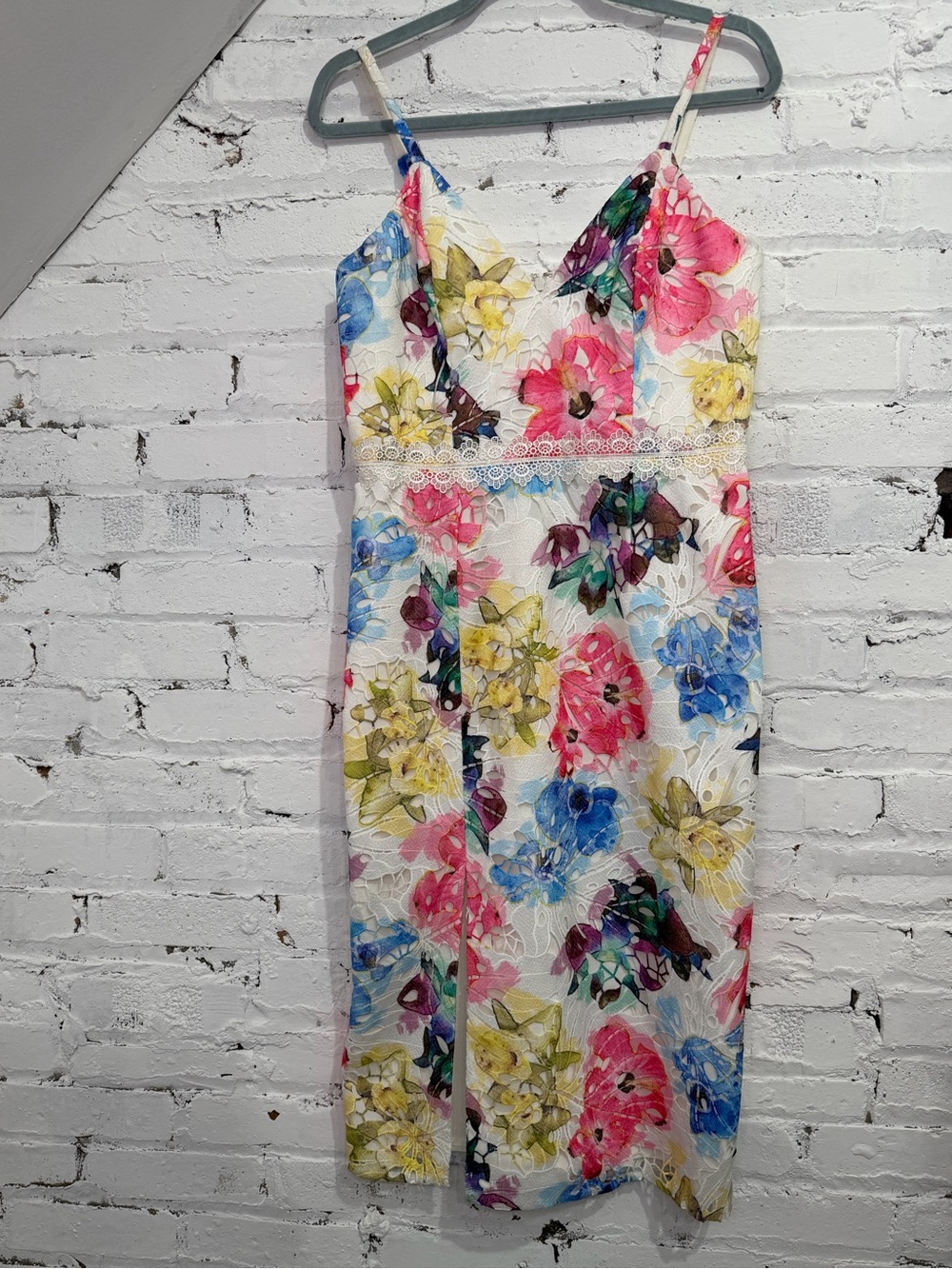 Dress the Population Floral Midi Dress Joelle Raspberry Lace Watercolor Size M - Picture 2 of 11